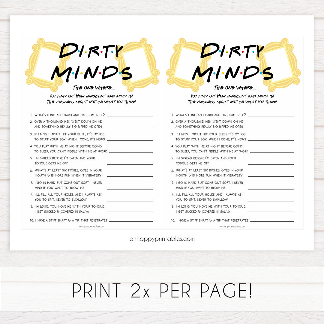 dirty minds bridal game, Printable bachelorette games, friends bachelorette, friends hen party games, fun hen party games, bachelorette game ideas, friends adult party games, naughty hen games, naughty bachelorette games