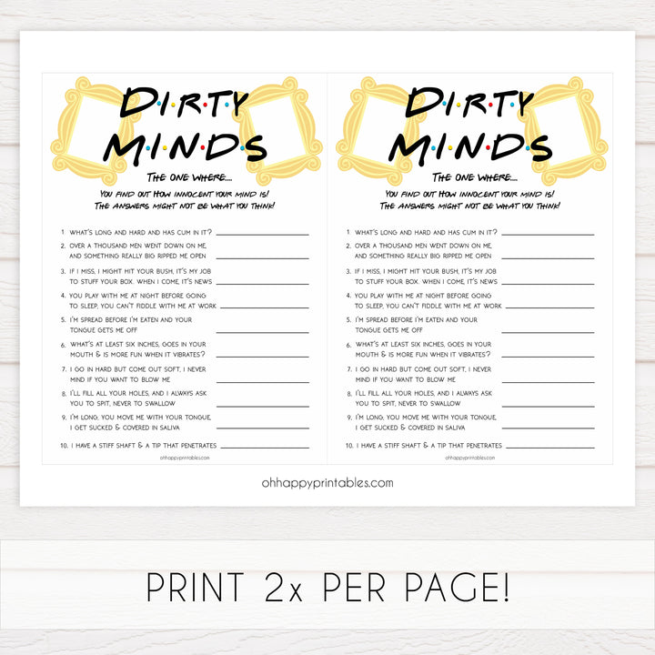 dirty minds bridal game, Printable bachelorette games, friends bachelorette, friends hen party games, fun hen party games, bachelorette game ideas, friends adult party games, naughty hen games, naughty bachelorette games
