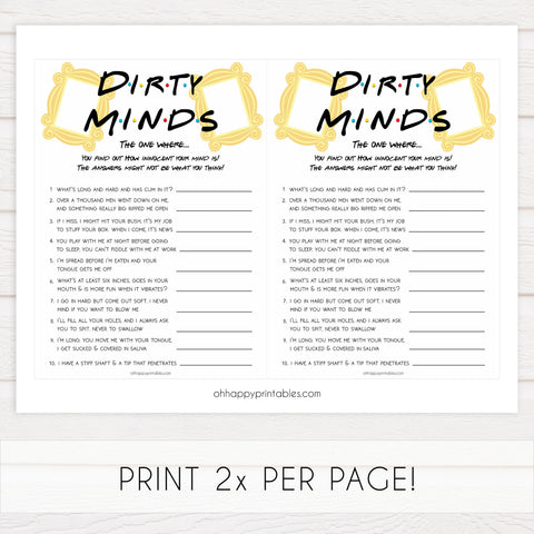 dirty minds bridal game, Printable bachelorette games, friends bachelorette, friends hen party games, fun hen party games, bachelorette game ideas, friends adult party games, naughty hen games, naughty bachelorette games