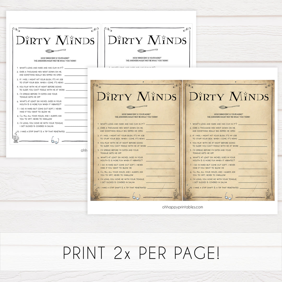 bridal dirty minds game, dirty minds game, Printable bachelorette games, Harry Potter bachelorette, Harry Potter hen party games, fun hen party games, bachelorette game ideas, Harry Potter adult party games, naughty hen games, naughty bachelorette games