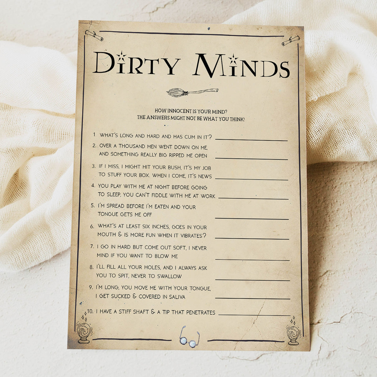 bridal dirty minds game, dirty minds game, Printable bachelorette games, Harry Potter bachelorette, Harry Potter hen party games, fun hen party games, bachelorette game ideas, Harry Potter adult party games, naughty hen games, naughty bachelorette games