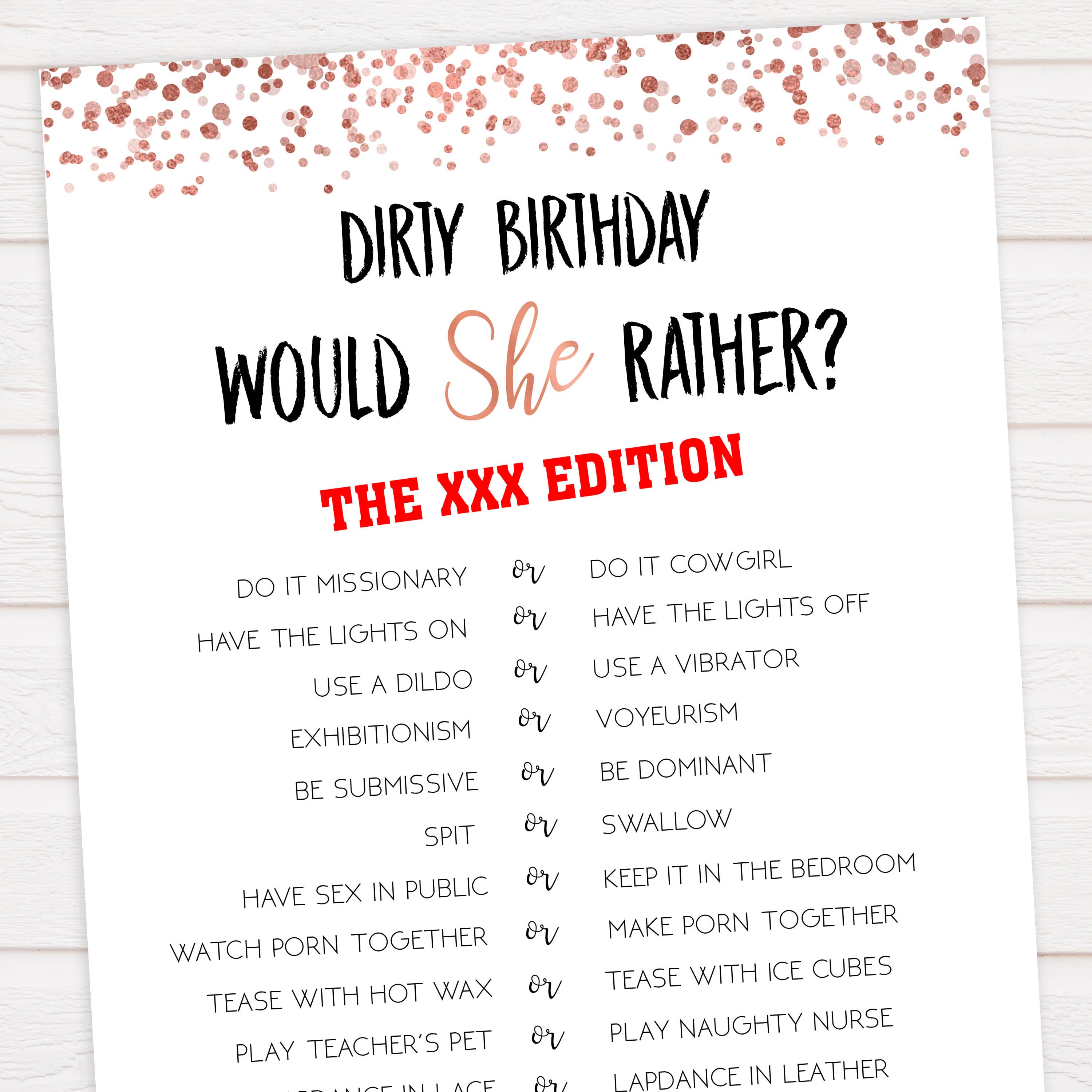 Dirty Would She Rather Printable Birthday Drink If Game image image
