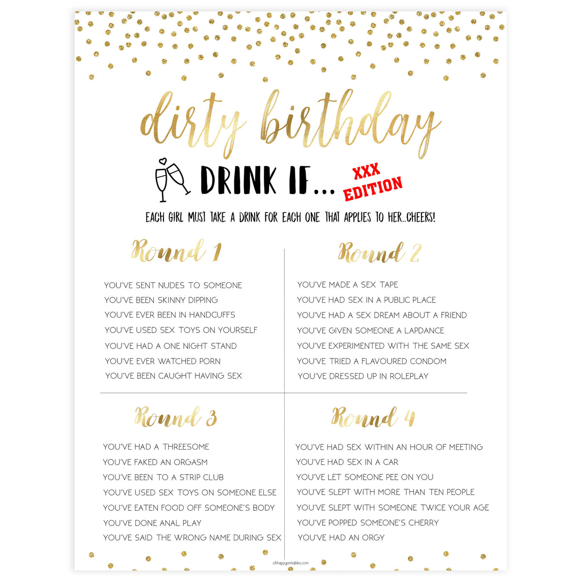 adult birthday drink if game, printable birthday games, gold glitter birthday games, fun birthday games, adult birthday games, top birthday games, 30th birthday 