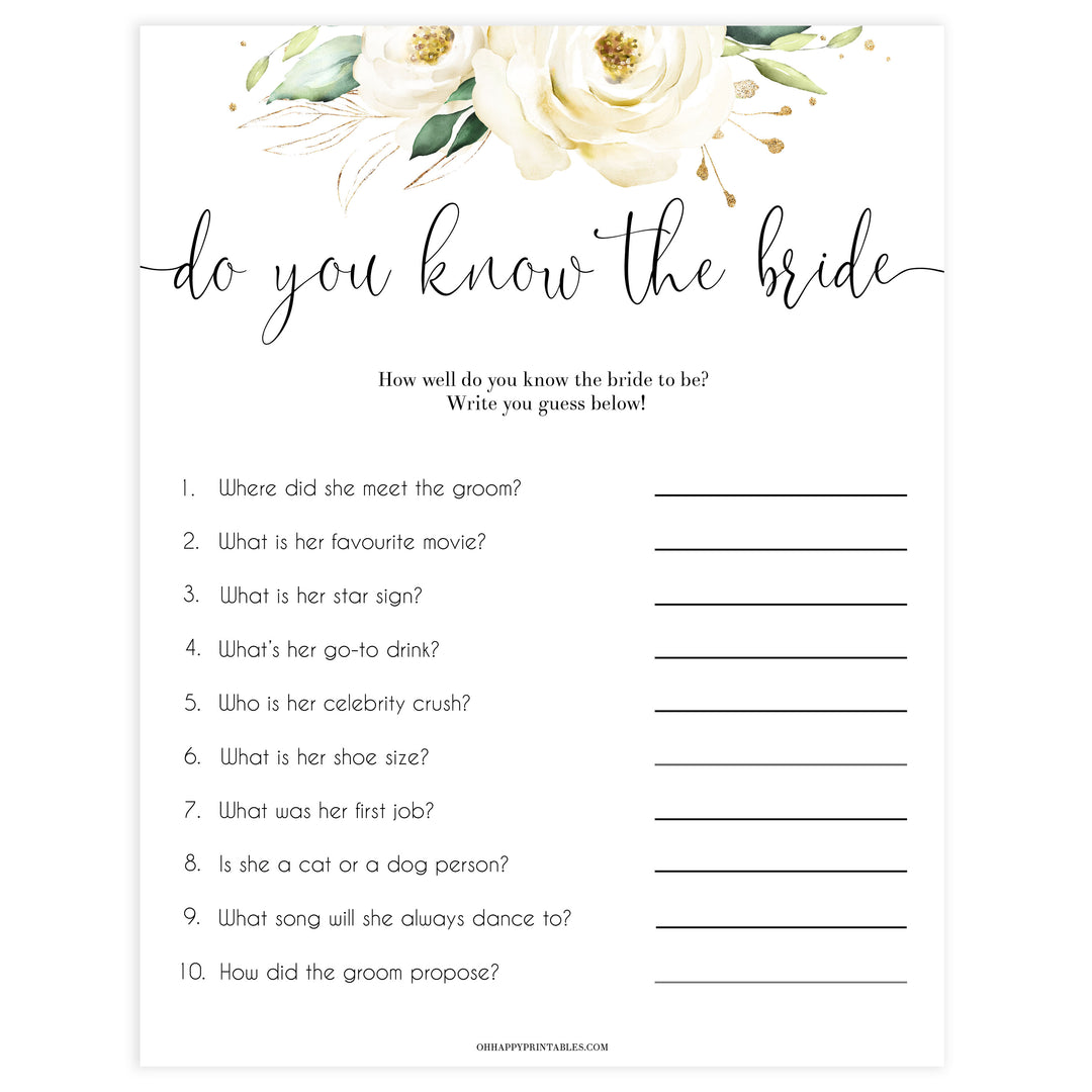 do you know the bride game, editable bridal shower games, Printable bridal shower games, floral bridal shower, floral bridal shower games, fun bridal shower games, bridal shower game ideas, floral bridal shower