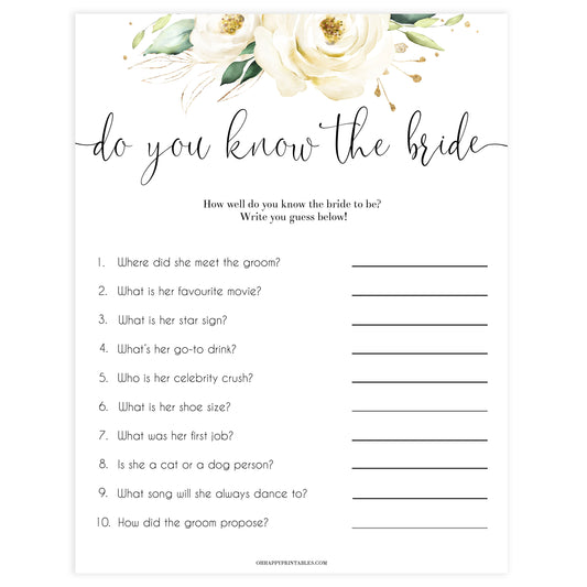 do you know the bride game, editable bridal shower games, Printable bridal shower games, floral bridal shower, floral bridal shower games, fun bridal shower games, bridal shower game ideas, floral bridal shower