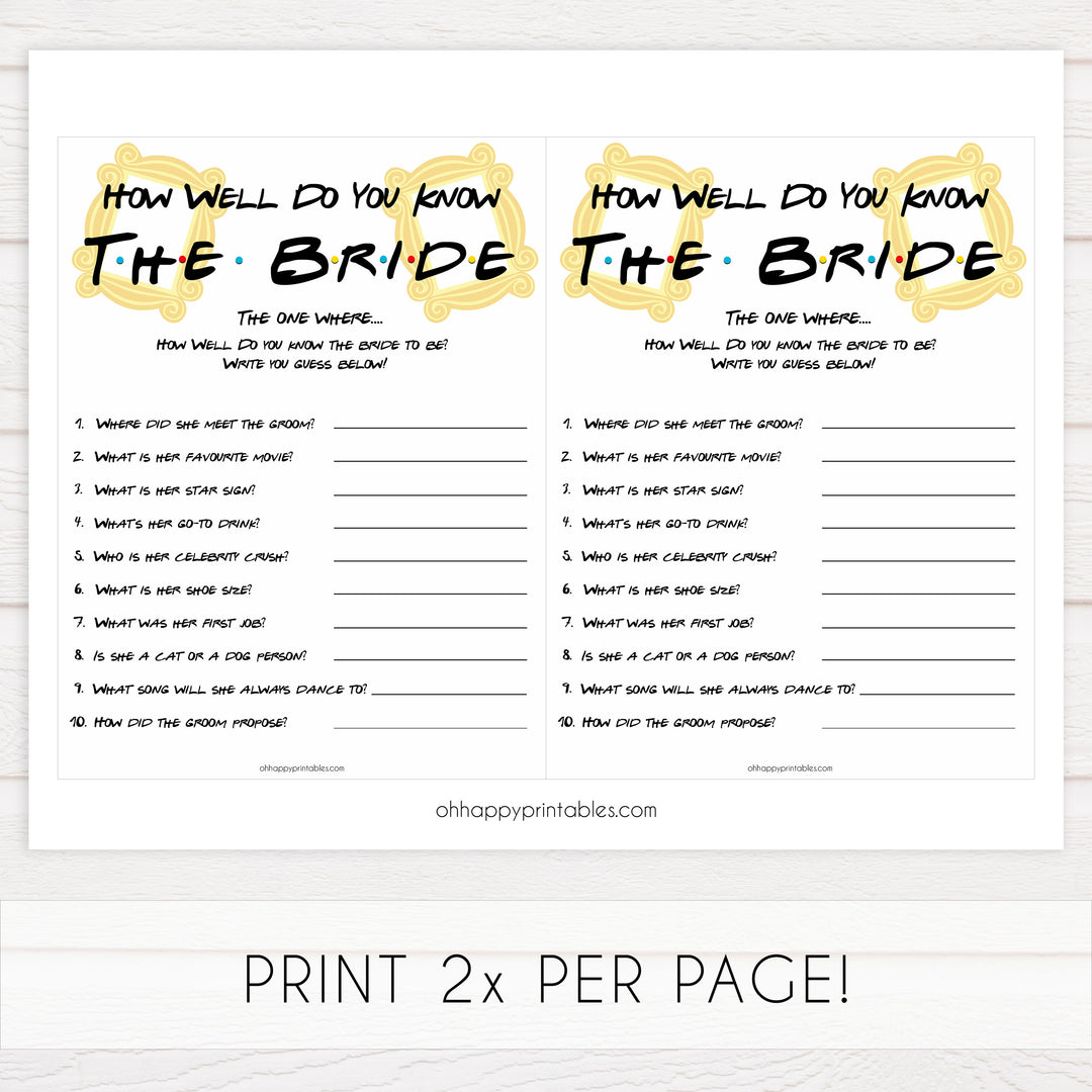 how well do you know the bride game, Printable bridal shower games, friends bridal shower, friends bridal shower games, fun bridal shower games, bridal shower game ideas, friends bridal shower