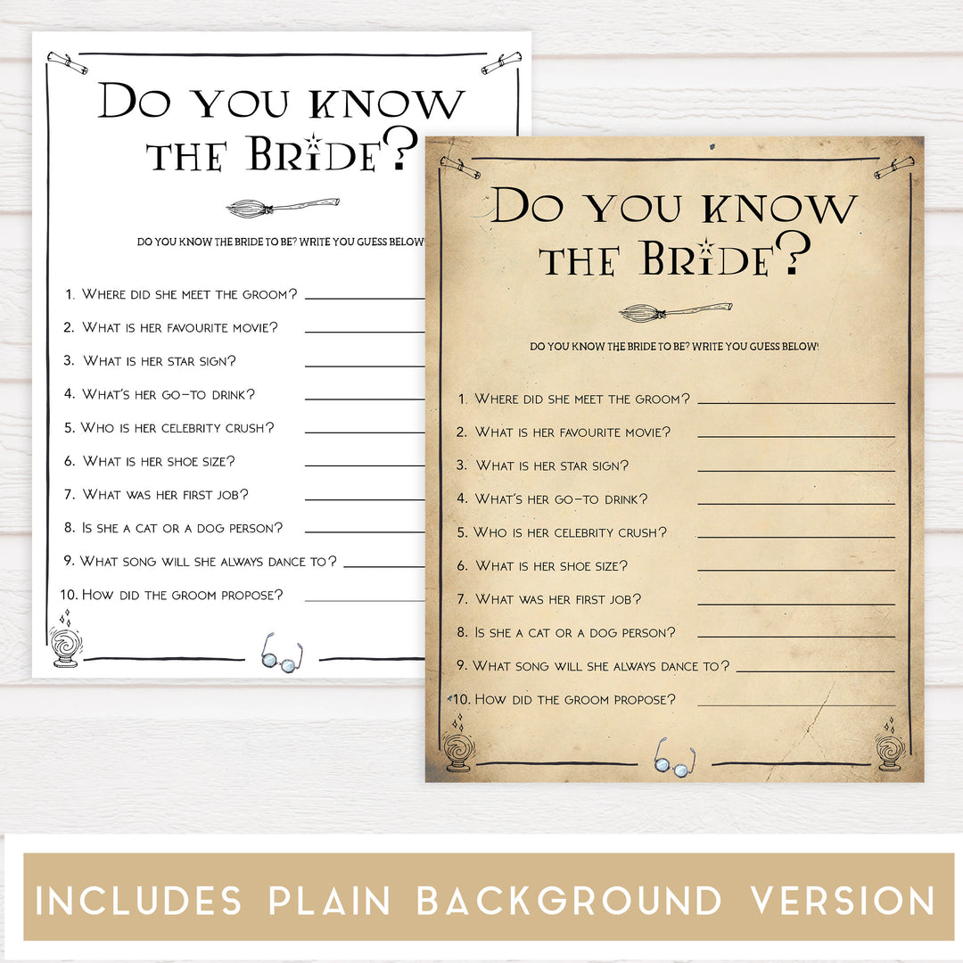 do you know the bride game, do you know the bride, Printable bridal shower games, Harry potter bridal shower, Harry Potter bridal shower games, fun bridal shower games, bridal shower game ideas, Harry Potter bridal shower