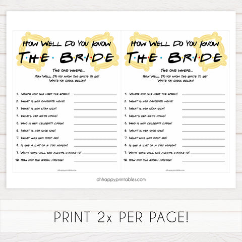 how well do you know the bride game, Printable bridal shower games, friends bridal shower, friends bridal shower games, fun bridal shower games, bridal shower game ideas, friends bridal shower