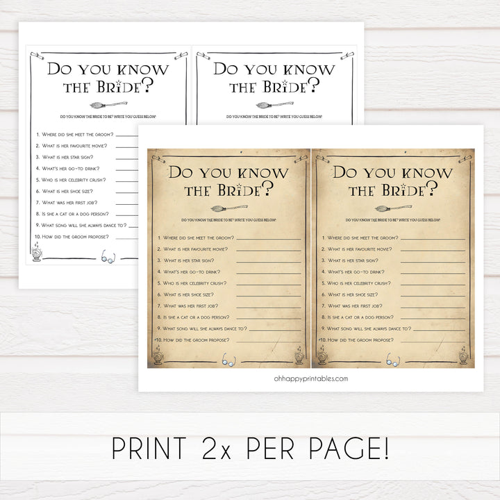 do you know the bride game, do you know the bride, Printable bridal shower games, Harry potter bridal shower, Harry Potter bridal shower games, fun bridal shower games, bridal shower game ideas, Harry Potter bridal shower