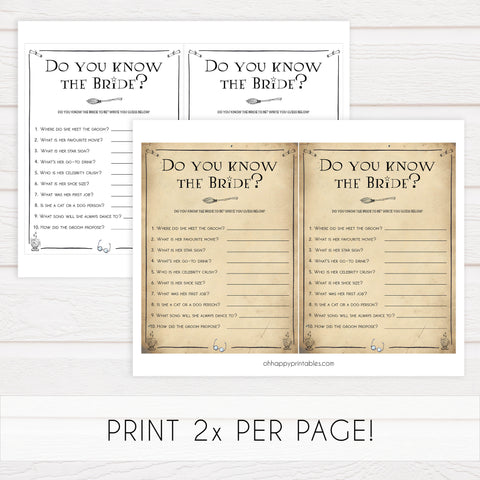 do you know the bride game, do you know the bride, Printable bridal shower games, Harry potter bridal shower, Harry Potter bridal shower games, fun bridal shower games, bridal shower game ideas, Harry Potter bridal shower