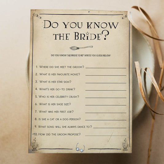 do you know the bride game, do you know the bride, Printable bridal shower games, Harry potter bridal shower, Harry Potter bridal shower games, fun bridal shower games, bridal shower game ideas, Harry Potter bridal shower