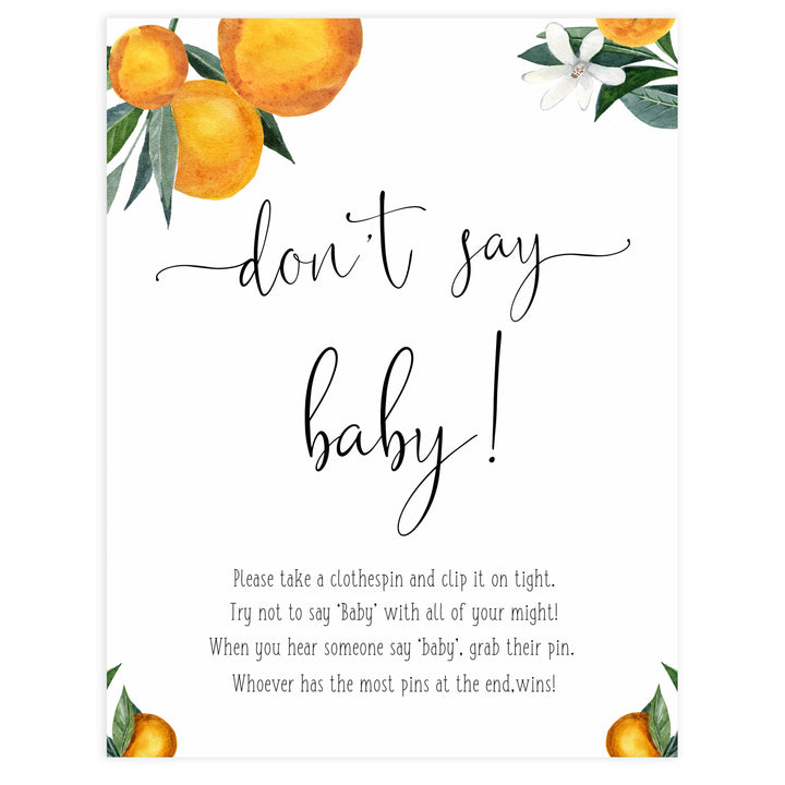 don't say baby baby shower game, Printable baby shower games, little cutie baby games, baby shower games, fun baby shower ideas, top baby shower ideas, little cutie baby shower, baby shower games, fun little cutie baby shower ideas, citrus baby shower games, citrus baby shower, orange baby shower