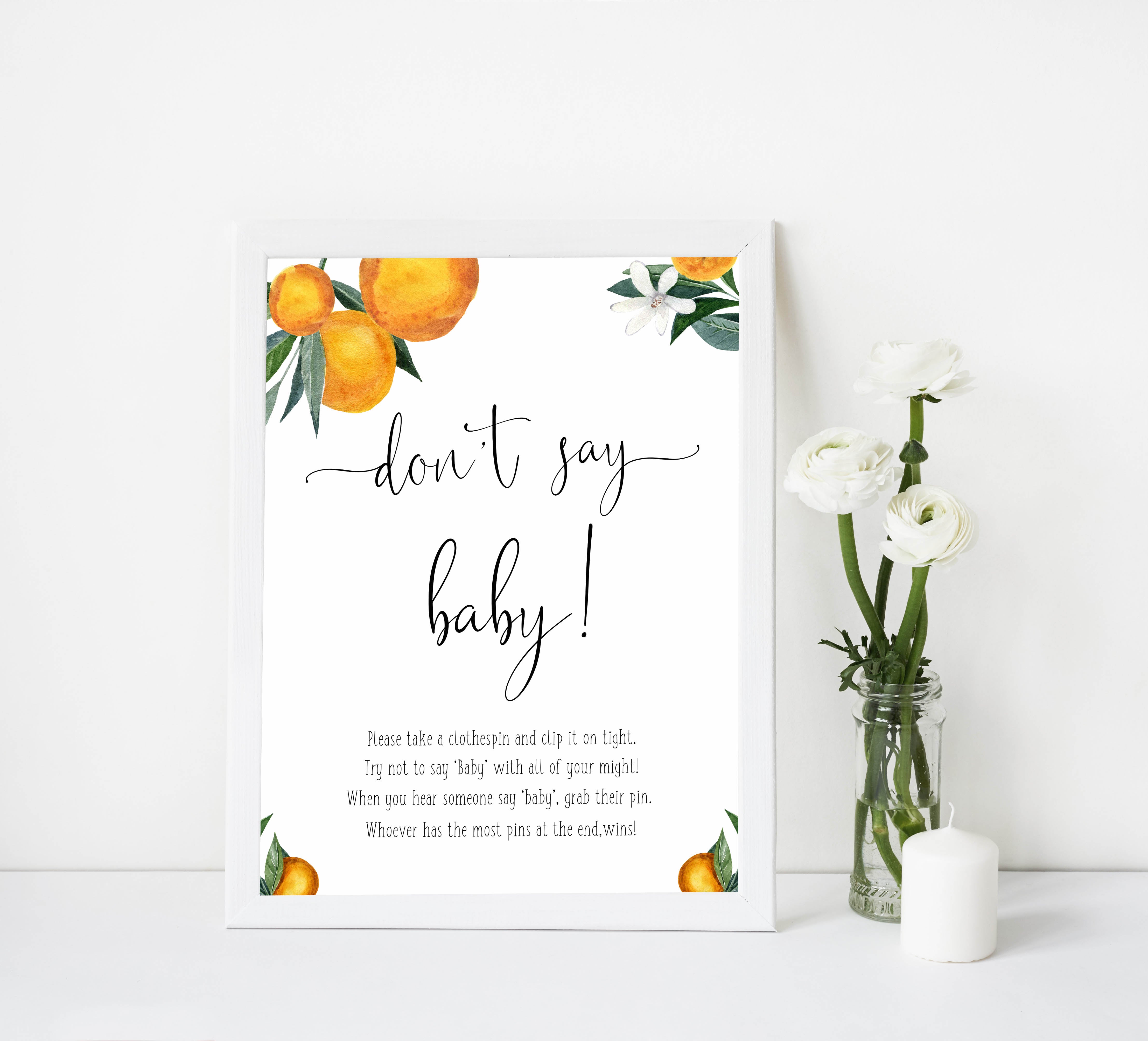 don't say baby baby shower game, Printable baby shower games, little cutie baby games, baby shower games, fun baby shower ideas, top baby shower ideas, little cutie baby shower, baby shower games, fun little cutie baby shower ideas, citrus baby shower games, citrus baby shower, orange baby shower
