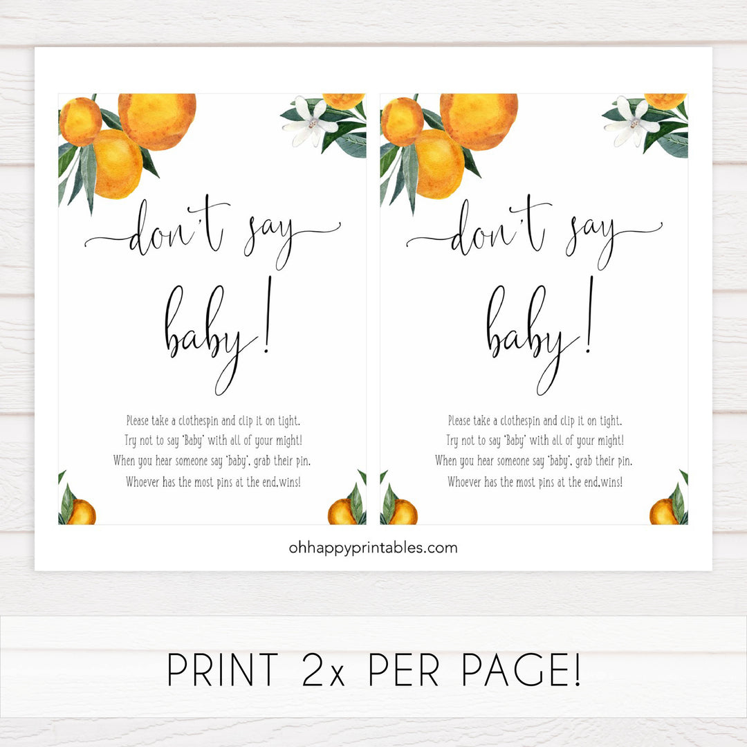 don't say baby baby shower game, Printable baby shower games, little cutie baby games, baby shower games, fun baby shower ideas, top baby shower ideas, little cutie baby shower, baby shower games, fun little cutie baby shower ideas, citrus baby shower games, citrus baby shower, orange baby shower