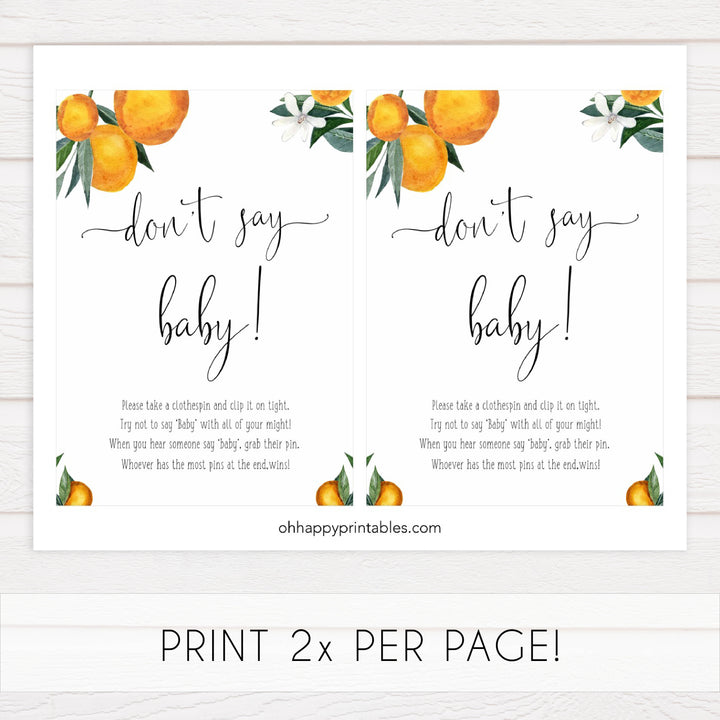 don't say baby baby shower game, Printable baby shower games, little cutie baby games, baby shower games, fun baby shower ideas, top baby shower ideas, little cutie baby shower, baby shower games, fun little cutie baby shower ideas, citrus baby shower games, citrus baby shower, orange baby shower