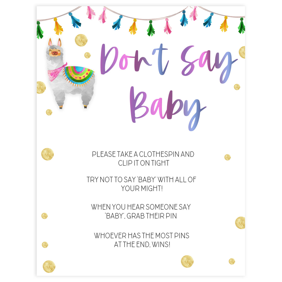 dont say baby game, Printable baby shower games, llama fiesta fun baby games, baby shower games, fun baby shower ideas, top baby shower ideas, Llama fiesta shower baby shower, fiesta baby shower ideas