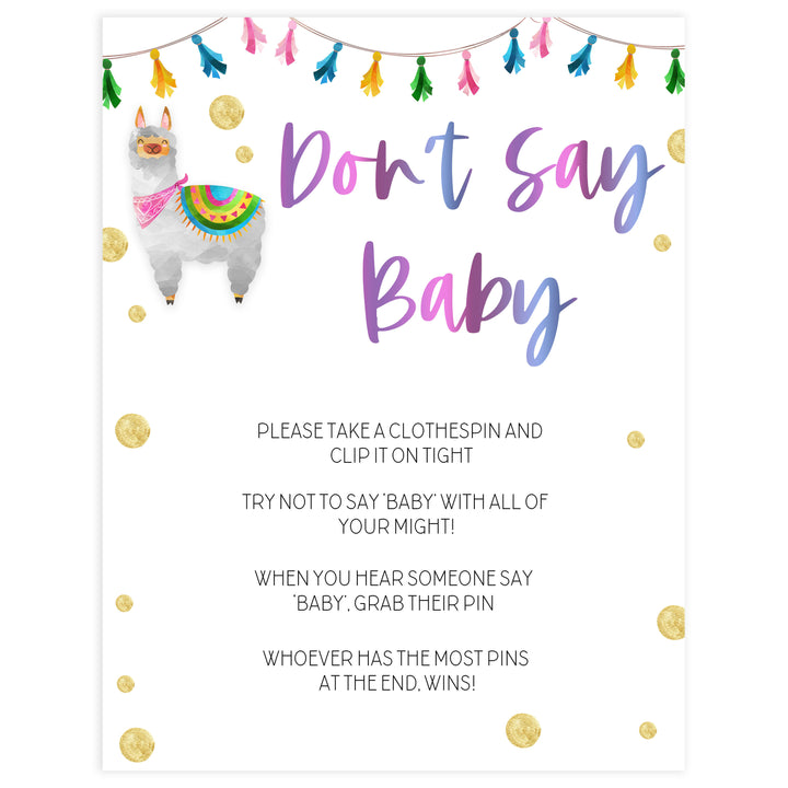 dont say baby game, Printable baby shower games, llama fiesta fun baby games, baby shower games, fun baby shower ideas, top baby shower ideas, Llama fiesta shower baby shower, fiesta baby shower ideas