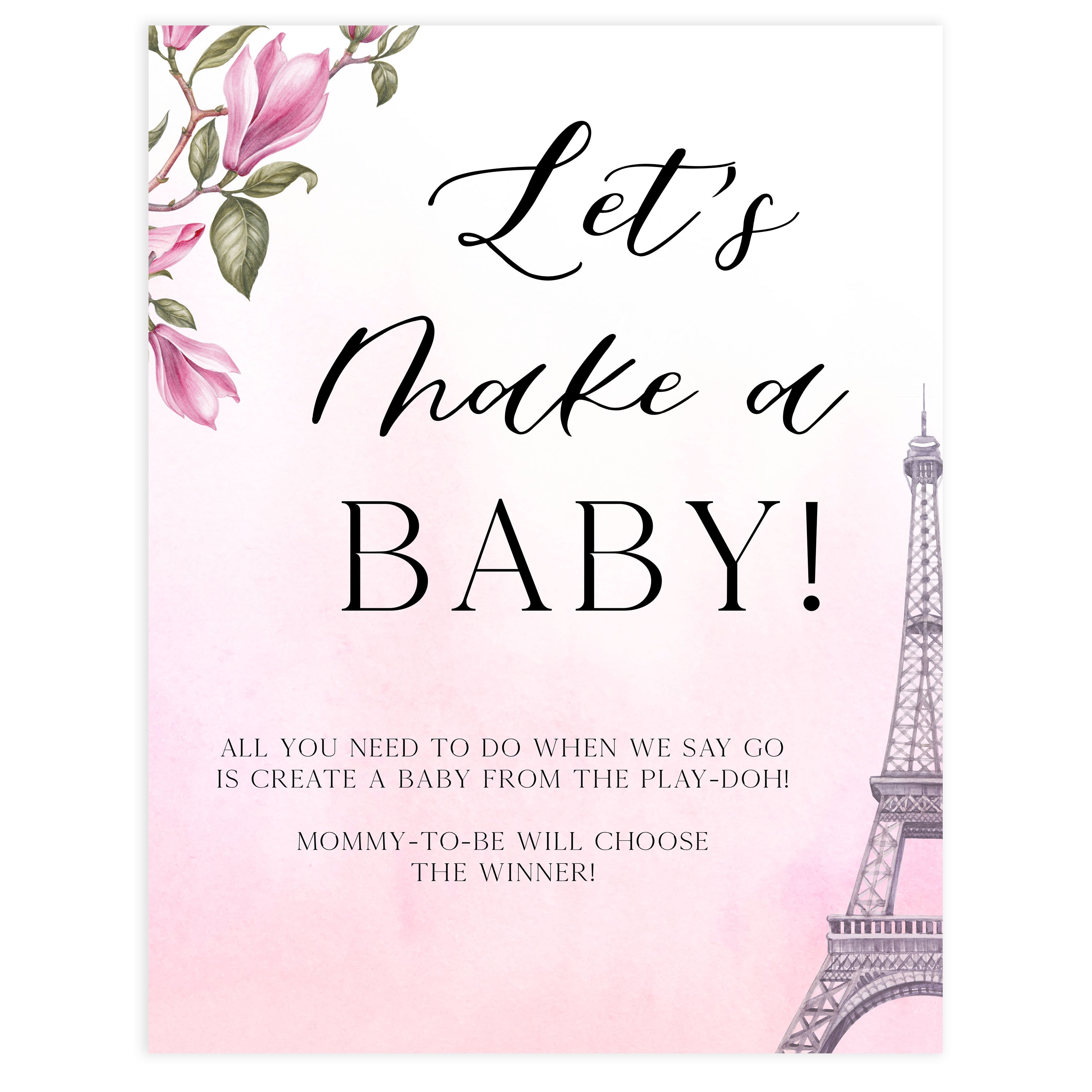 lets make a baby game, Paris baby shower games, printable baby shower games, Parisian baby shower games, fun baby shower games