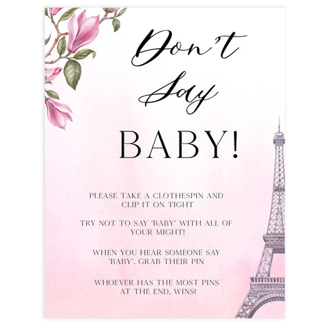 dont say baby game, Paris baby shower games, printable baby shower games, Parisian baby shower games, fun baby shower games