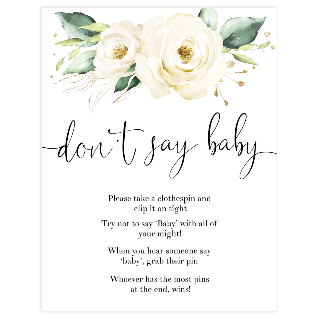 dont say baby game, Printable baby shower games, shite floral baby games, baby shower games, fun baby shower ideas, top baby shower ideas, floral baby shower, baby shower games, fun floral baby shower ideas