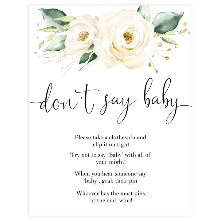 dont say baby game, Printable baby shower games, shite floral baby games, baby shower games, fun baby shower ideas, top baby shower ideas, floral baby shower, baby shower games, fun floral baby shower ideas