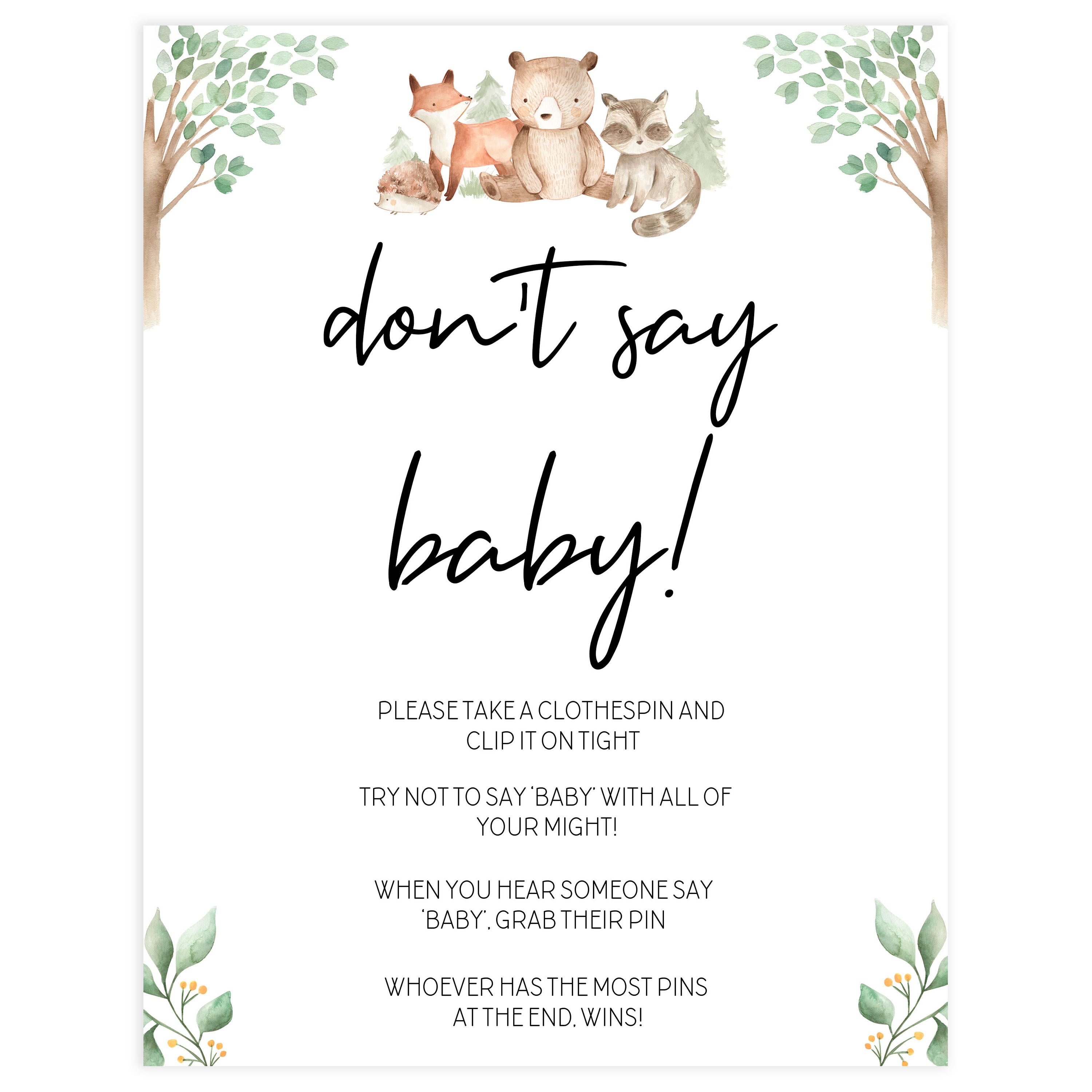 dont say baby game, Printable baby shower games, woodland animals baby games, baby shower games, fun baby shower ideas, top baby shower ideas, woodland baby shower, baby shower games, fun woodland animals baby shower ideas