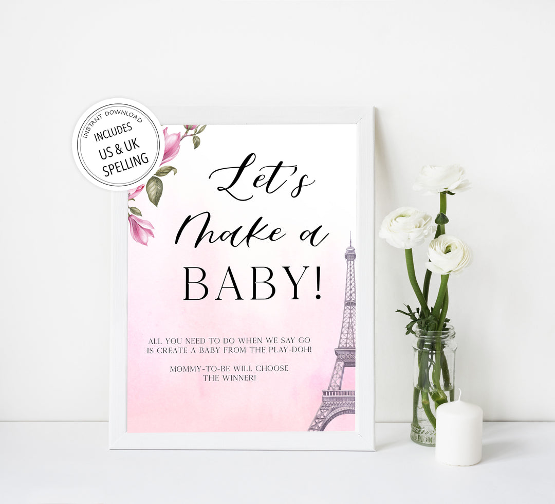 lets make a baby game, Paris baby shower games, printable baby shower games, Parisian baby shower games, fun baby shower games