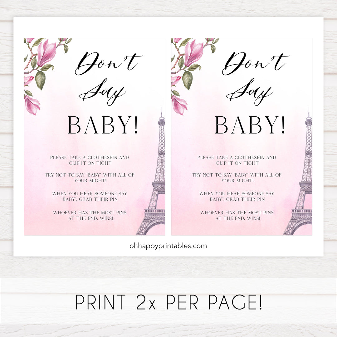 dont say baby game, Paris baby shower games, printable baby shower games, Parisian baby shower games, fun baby shower games