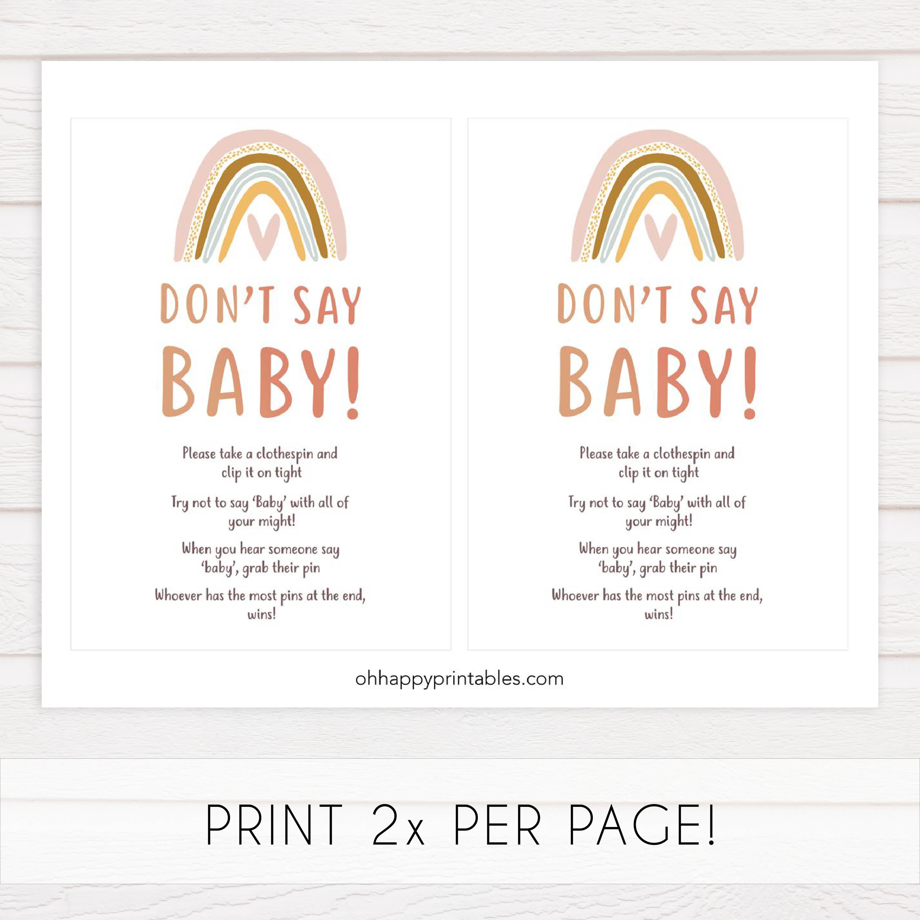 Boho Baby Shower games Don't Say Baby printable
