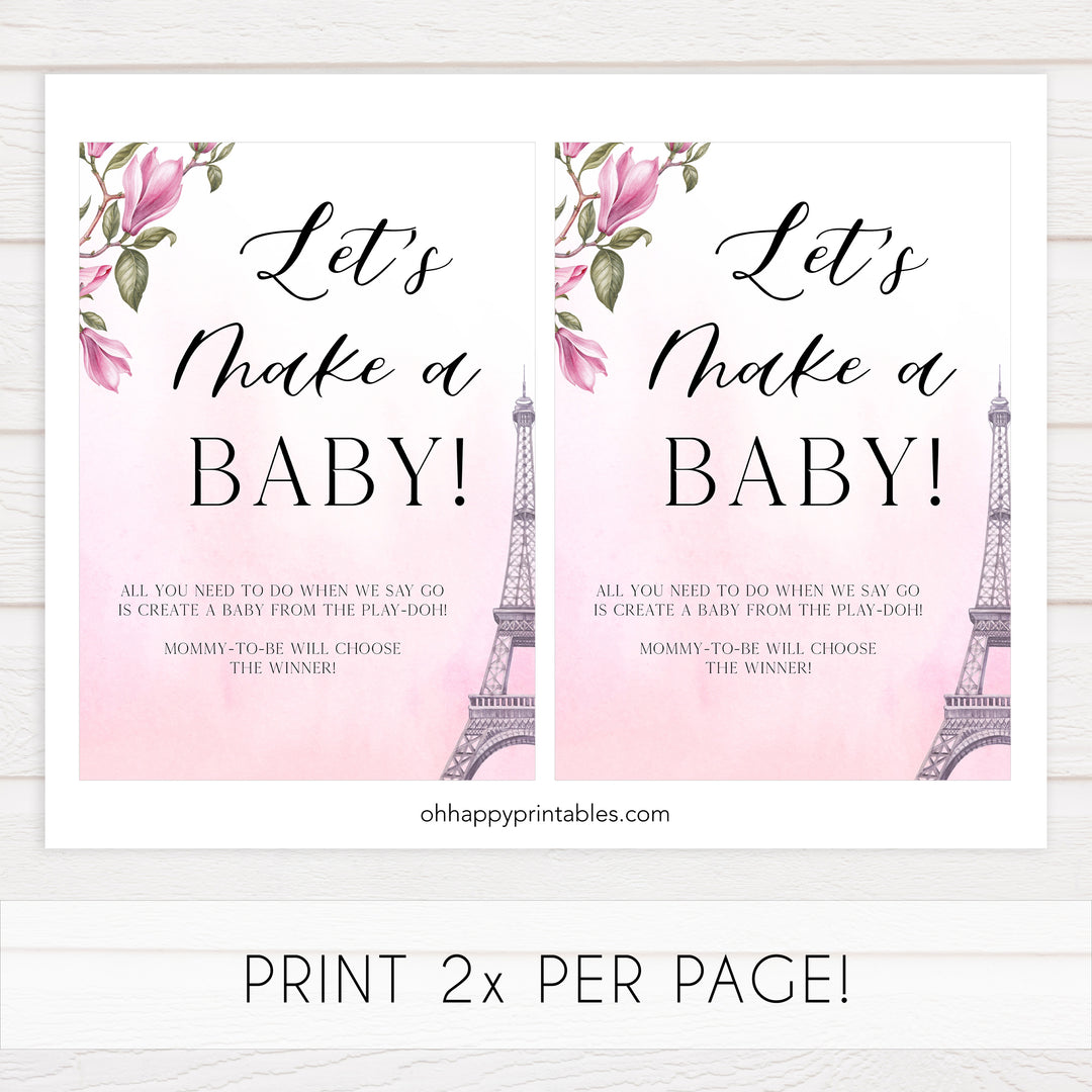 lets make a baby game, Paris baby shower games, printable baby shower games, Parisian baby shower games, fun baby shower games