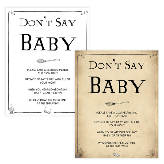 dont't say baby game Wizard baby shower games, printable baby shower games, Harry Potter baby games, Harry Potter baby shower, fun baby shower games,  fun baby ideas