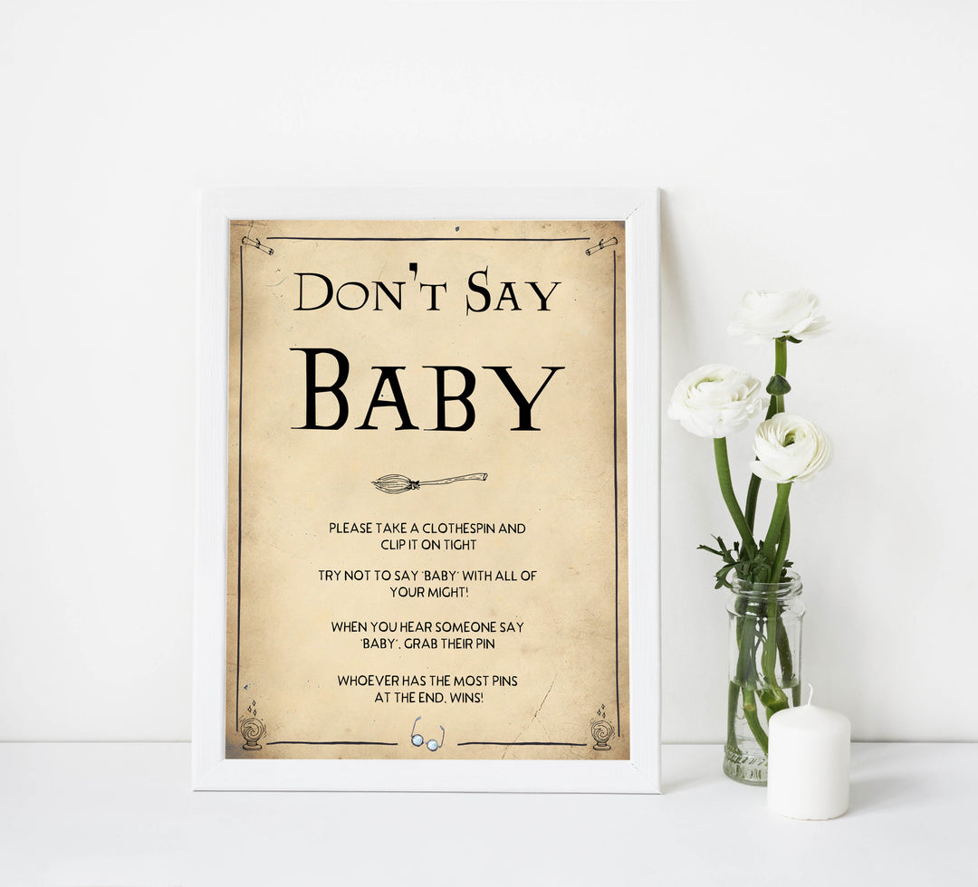 dont't say baby game Wizard baby shower games, printable baby shower games, Harry Potter baby games, Harry Potter baby shower, fun baby shower games,  fun baby ideas