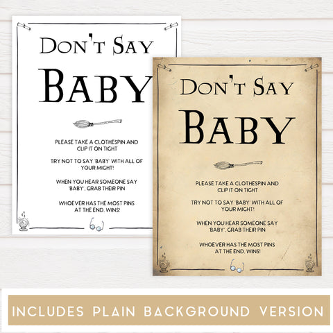 dont't say baby game Wizard baby shower games, printable baby shower games, Harry Potter baby games, Harry Potter baby shower, fun baby shower games,  fun baby ideas