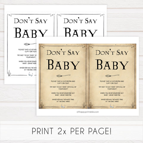 dont't say baby game Wizard baby shower games, printable baby shower games, Harry Potter baby games, Harry Potter baby shower, fun baby shower games,  fun baby ideas