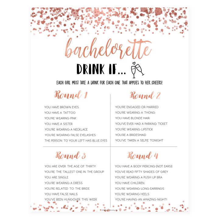Bachelorette Drink If Game - Rose Gold Foil