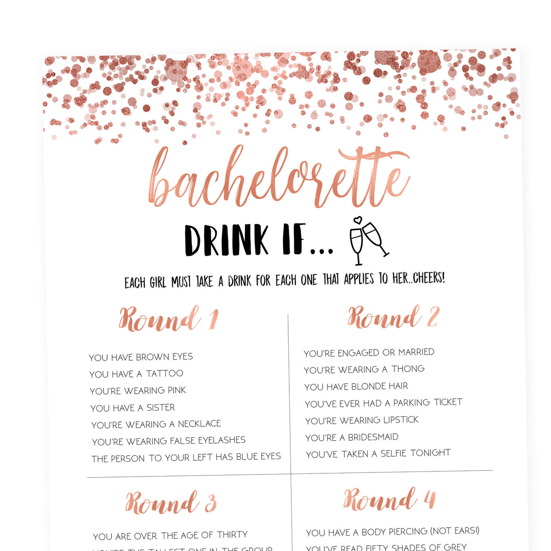 Bachelorette Drink If Game - Rose Gold Foil
