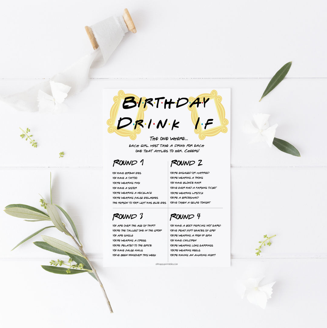 friends birthday game, birthday drink if game, printable birthday games, drink if, fun birthday games
