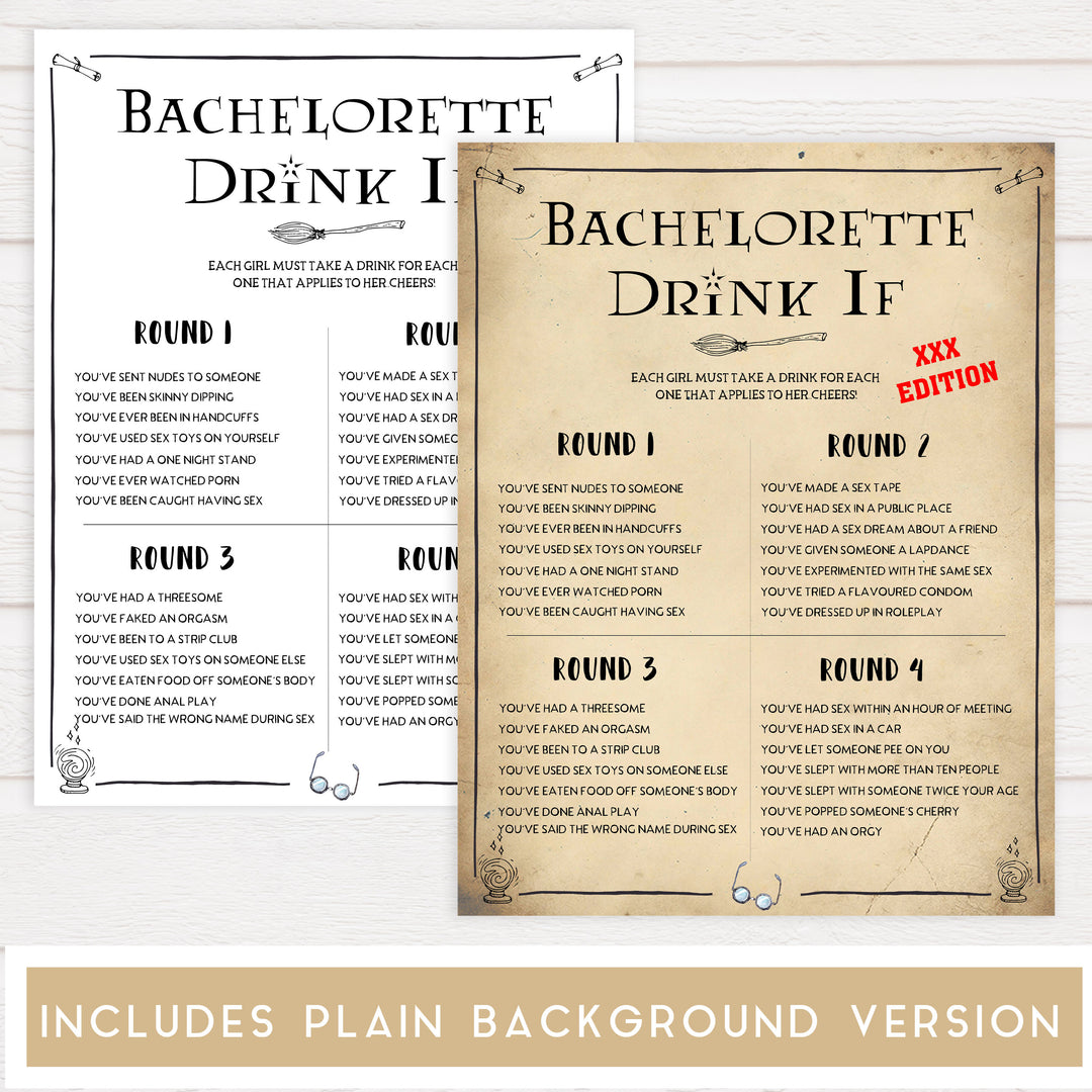 adult drink if game, naughty drink if game,  Printable bachelorette games, Harry Potter bachelorette, Harry Potter hen party games, fun hen party games, bachelorette game ideas, Harry Potter adult party games, naughty hen games, naughty bachelorette games