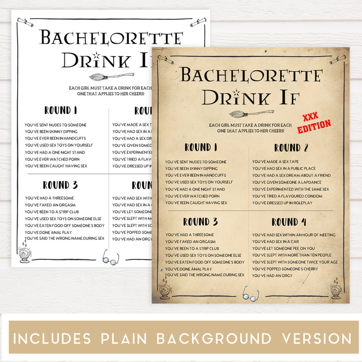 adult drink if game, naughty drink if game,  Printable bachelorette games, Harry Potter bachelorette, Harry Potter hen party games, fun hen party games, bachelorette game ideas, Harry Potter adult party games, naughty hen games, naughty bachelorette games