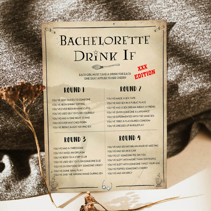 adult drink if game, naughty drink if game,  Printable bachelorette games, Harry Potter bachelorette, Harry Potter hen party games, fun hen party games, bachelorette game ideas, Harry Potter adult party games, naughty hen games, naughty bachelorette games