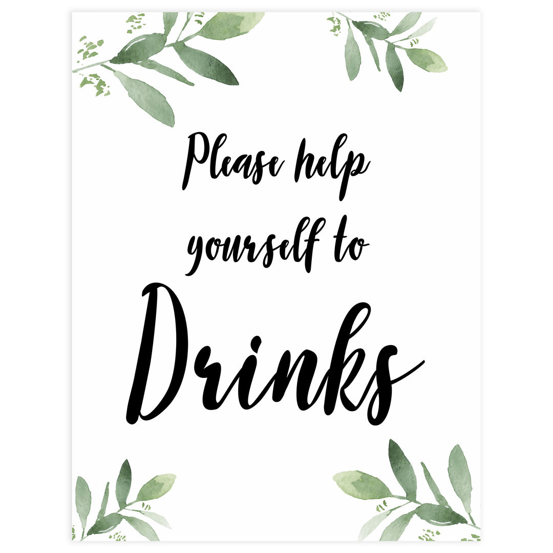 Drinks baby shower signs, printable baby shower signs, botanical baby shower decor, floral baby table signs