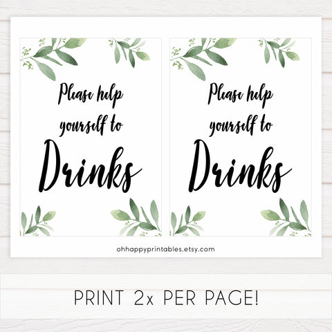 Drinks baby shower signs, printable baby shower signs, botanical baby shower decor, floral baby table signs