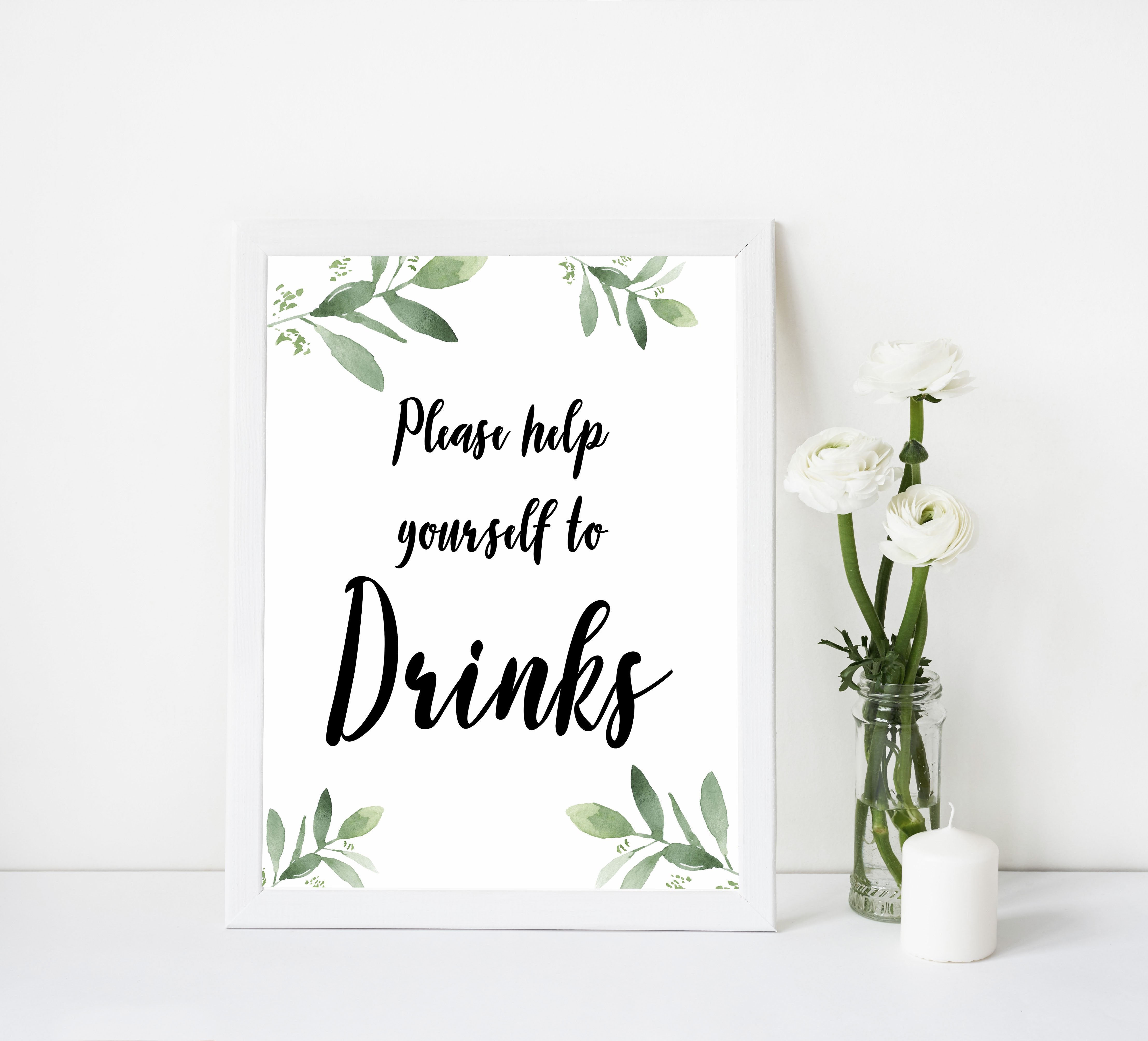 Drinks baby shower signs, printable baby shower signs, botanical baby shower decor, floral baby table signs