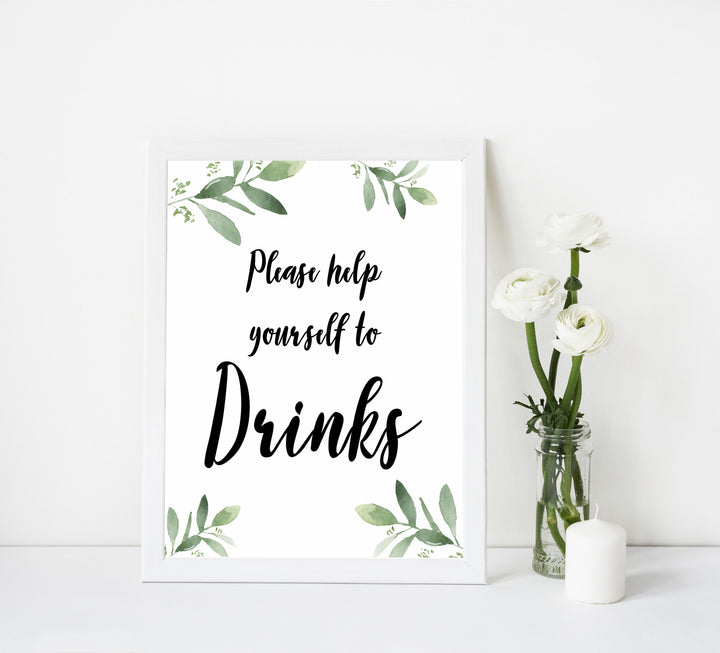 Drinks baby shower signs, printable baby shower signs, botanical baby shower decor, floral baby table signs