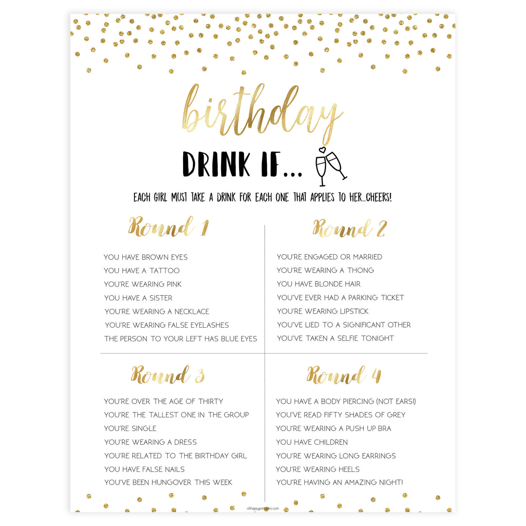 Dirty Drink If Game | Printable Birthday Drink If Game OhHappyPrintables Dirty Drink If Game | Printable Birthday Drink If Game OhHappyPrintables