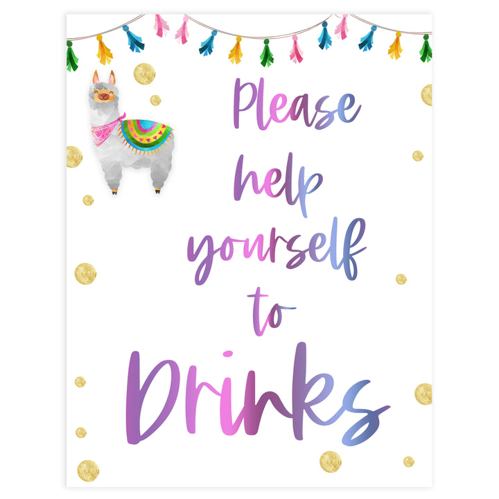 drinks table sign, drinks baby decorLlama fiesta baby decor, printable baby table signs, printable baby decor, baby llama fiesta table signs, fun baby signs, baby llama fiesta fun baby table signs