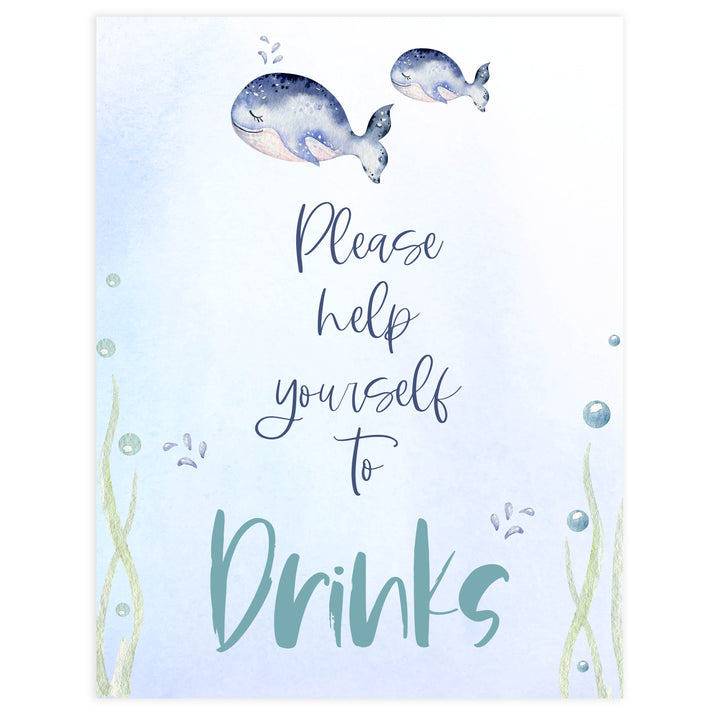 drinks baby shower table sign, Whale baby decor, printable baby table signs, printable baby decor, baby adventure table signs, fun baby signs, baby unicorn fun baby table signs