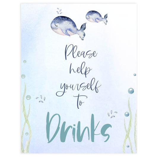 drinks baby shower table sign, Whale baby decor, printable baby table signs, printable baby decor, baby adventure table signs, fun baby signs, baby unicorn fun baby table signs
