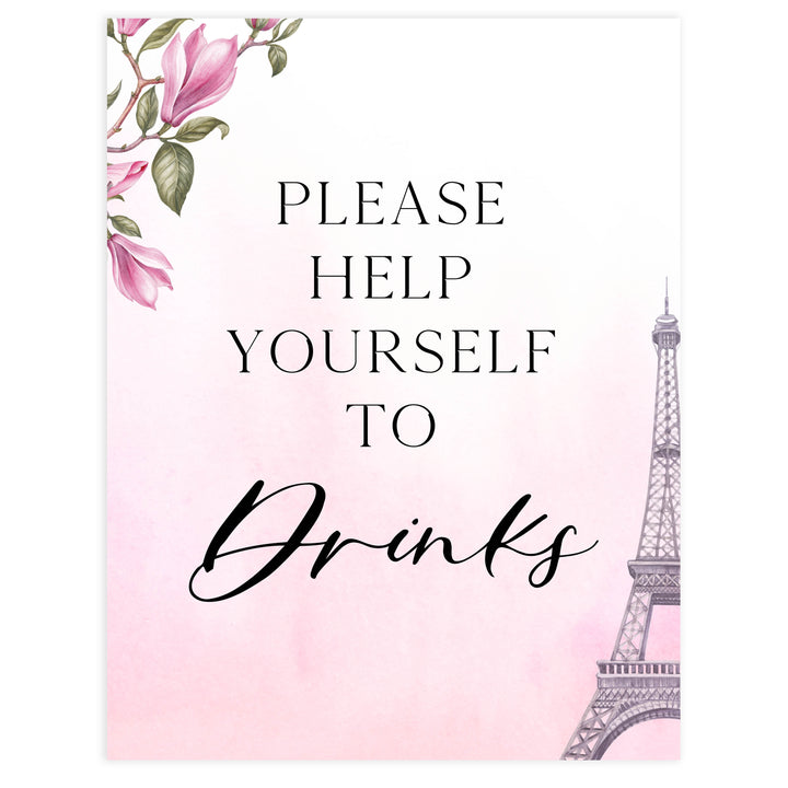 drinks baby shower table sign, Paris baby shower games, printable baby shower games, Parisian baby shower games, fun baby shower games