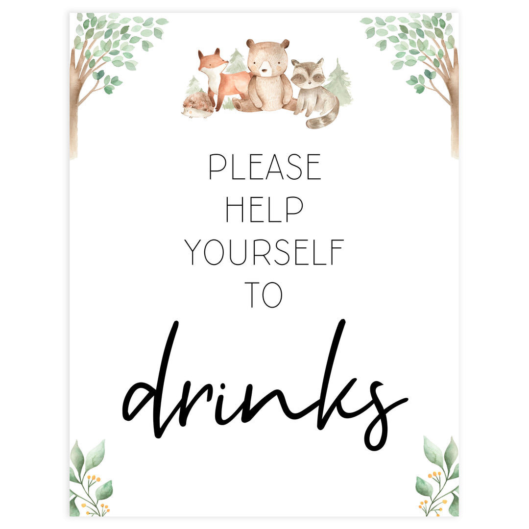 drinks baby shower table signs, Woodland animals baby decor, printable baby table signs, printable baby decor, baby woodland animals table signs, fun baby signs, baby woodland animals fun baby table signs